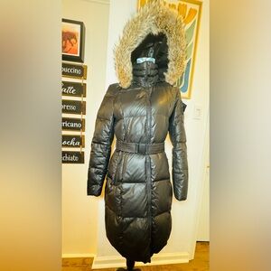 Andrew Marc Black Puffer Coat with Fur Trim
